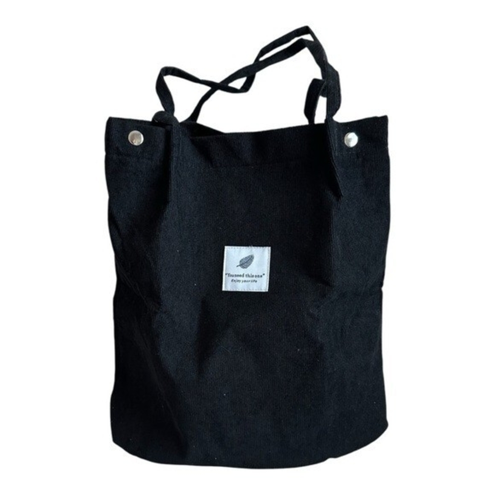 Black Corduroy Canvas Tote Bag Shopper Travel Handbag “You Need This One” NWOT - Picture 2 of 6
